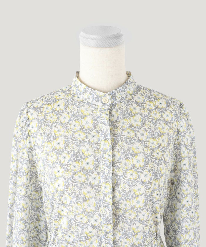 ワンピース/スタンドカラー/シャツ/ピンク/イエロー/ブルー/S/M/春/夏/花柄/長袖