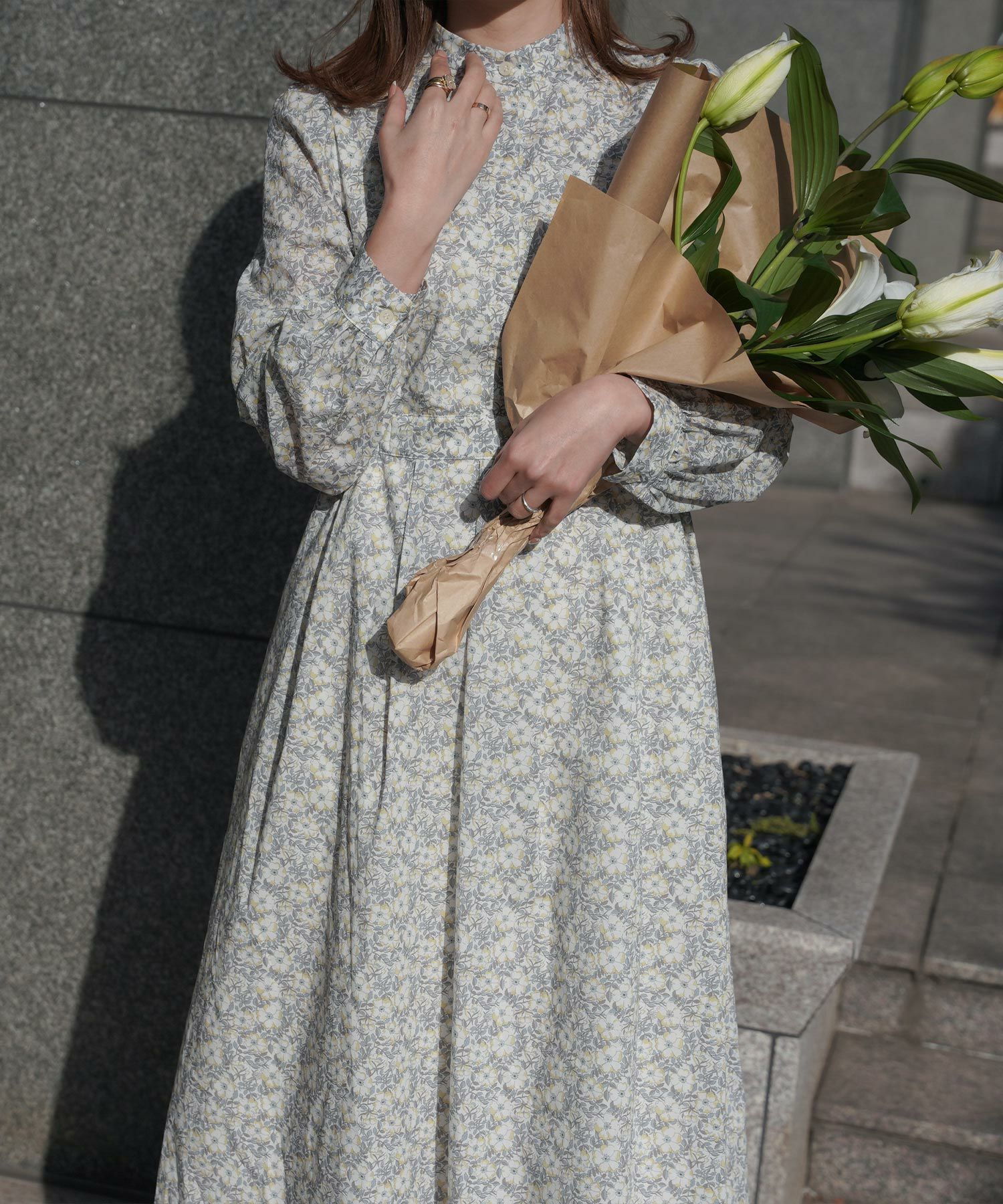 スタンドカラー シャツ ワンピース Made with Liberty Fabric HUIT 全3