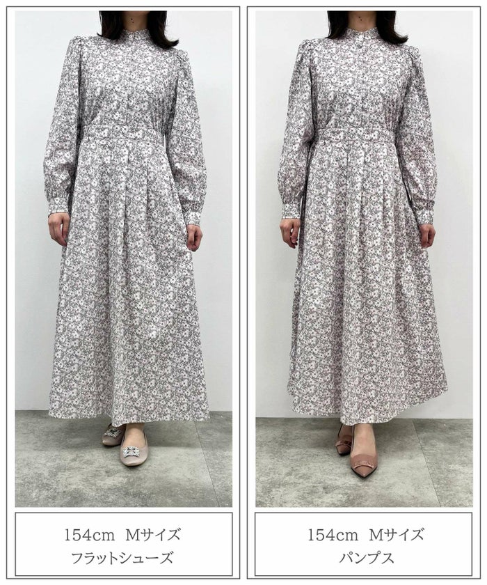 ワンピース/スタンドカラー/シャツ/ピンク/イエロー/ブルー/S/M/春/夏/花柄/長袖