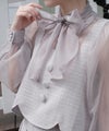 ブラウス/シアー/ボウタイ/パフスリーブ/2Way/ピンクベージュ/グレー