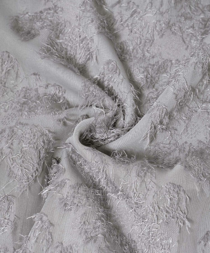 ワンピース/フリンジ/カットジャカード/ロング丈/フレアスリーブ/ベージュ/グレー/M