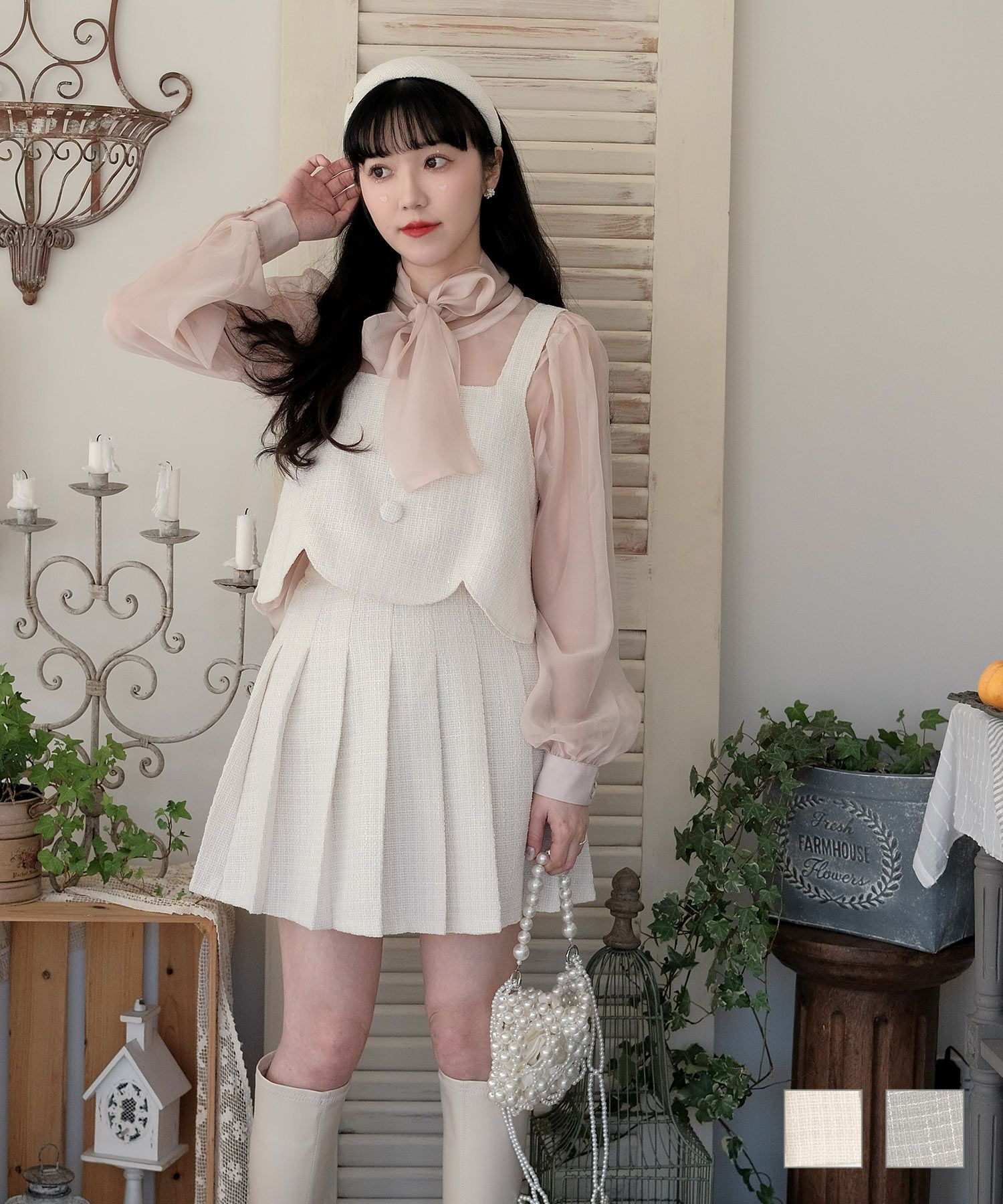 ツイード プリーツ ミニ スカート miolite 全2色｜mio611-0029【2