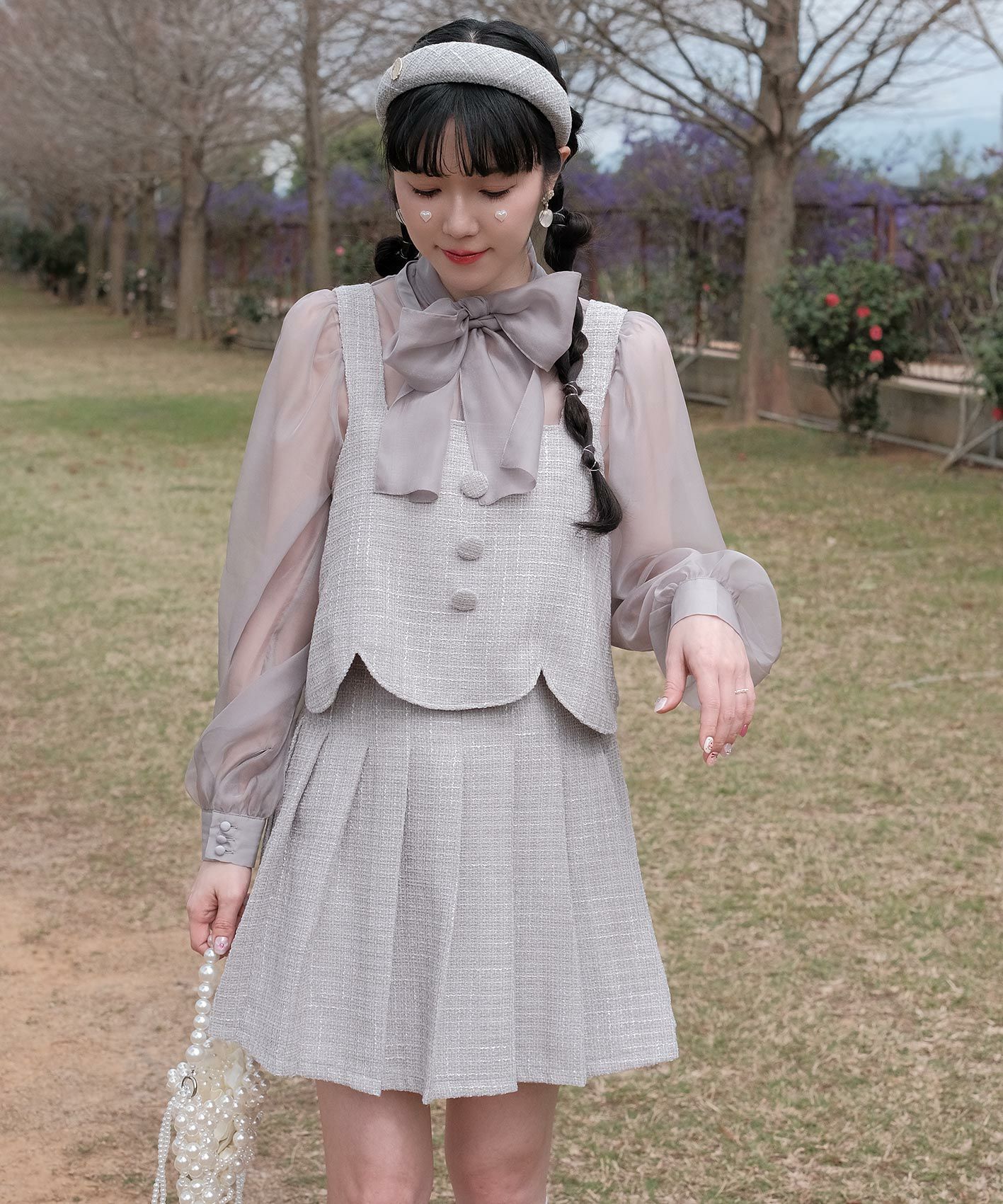 ツイード プリーツ ミニ スカート miolite 全2色｜mio611-0029【2