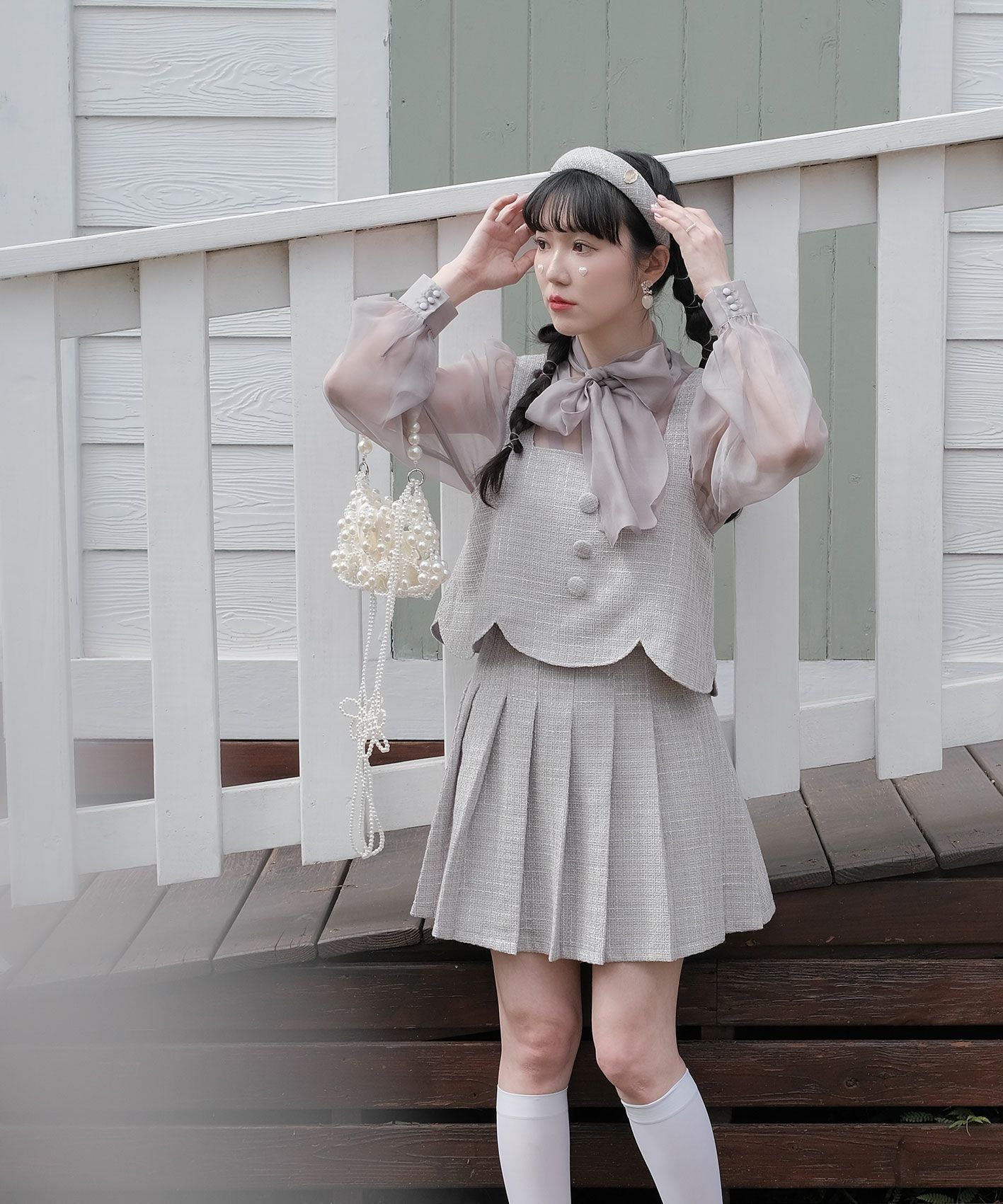 ツイード プリーツ ミニ スカート miolite 全2色｜mio611-0029【2