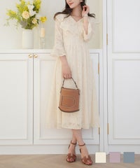 ワンピース 花柄 シアー フリル ジャカード 透け フレアスリーブ フリル シアージャカード フレアスリーブ ワンピース le reve vaniller