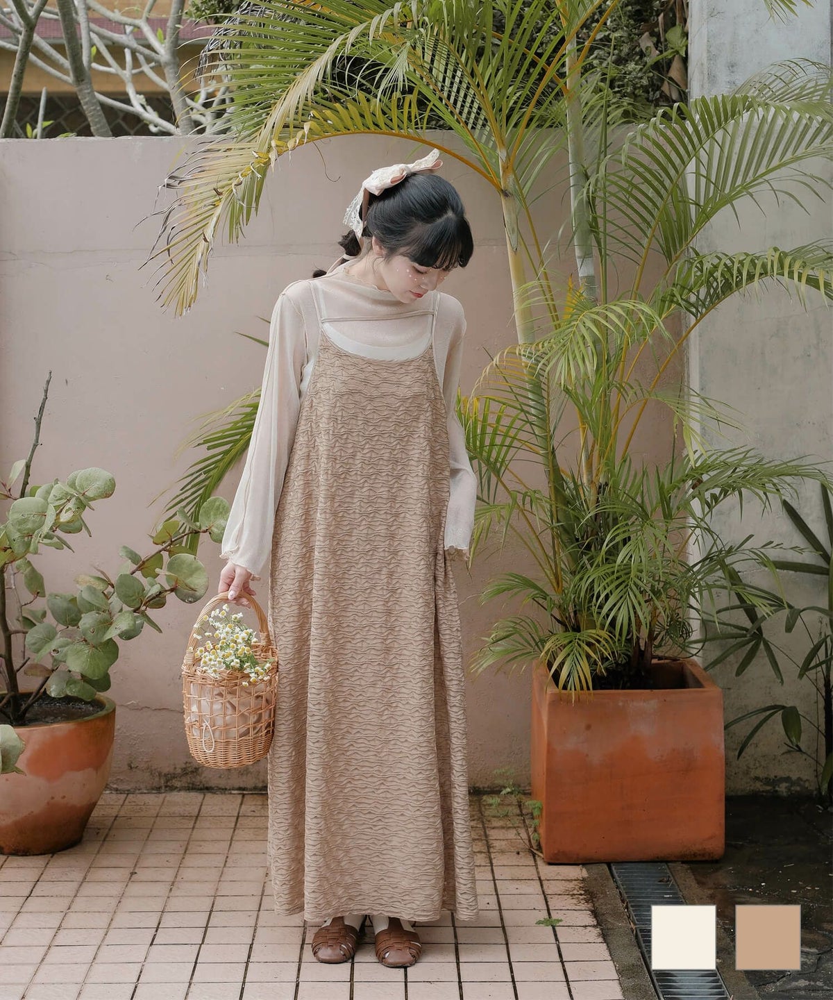 ワンピース アシメシアーキャミワンピース ホワイト ベージュ M アシメシアー キャミ ワンピース miolite