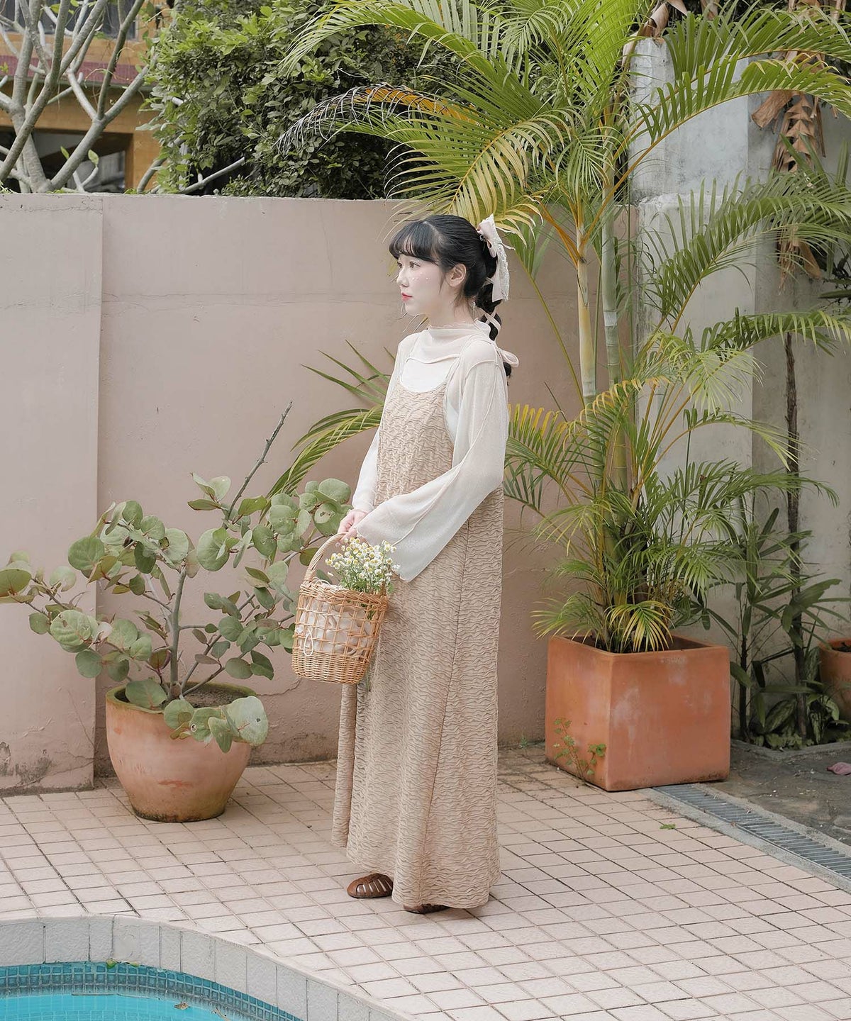 ワンピース/アシメシアー/キャミ/ワンピース/ホワイト/ベージュ/M