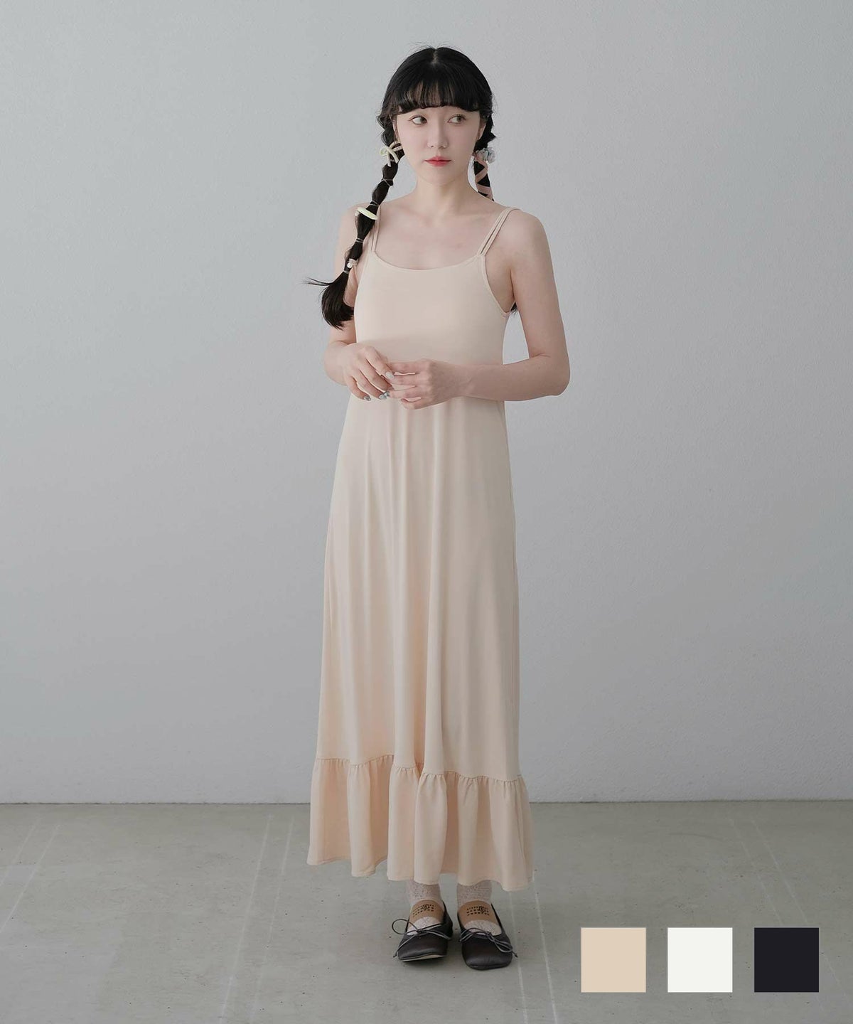 ワンピース カップ付き キャミワンピース ベージュ ホワイト ブラック M カップ付き キャミ ワンピース miolite