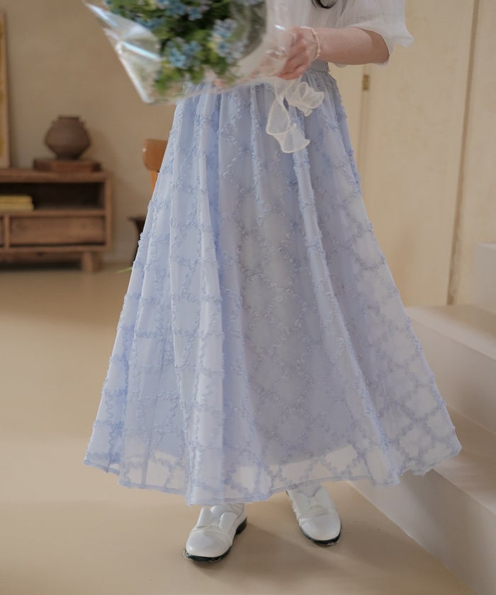 スカート/ギャザー/フレア/スカート/ホワイト/ブルー/M