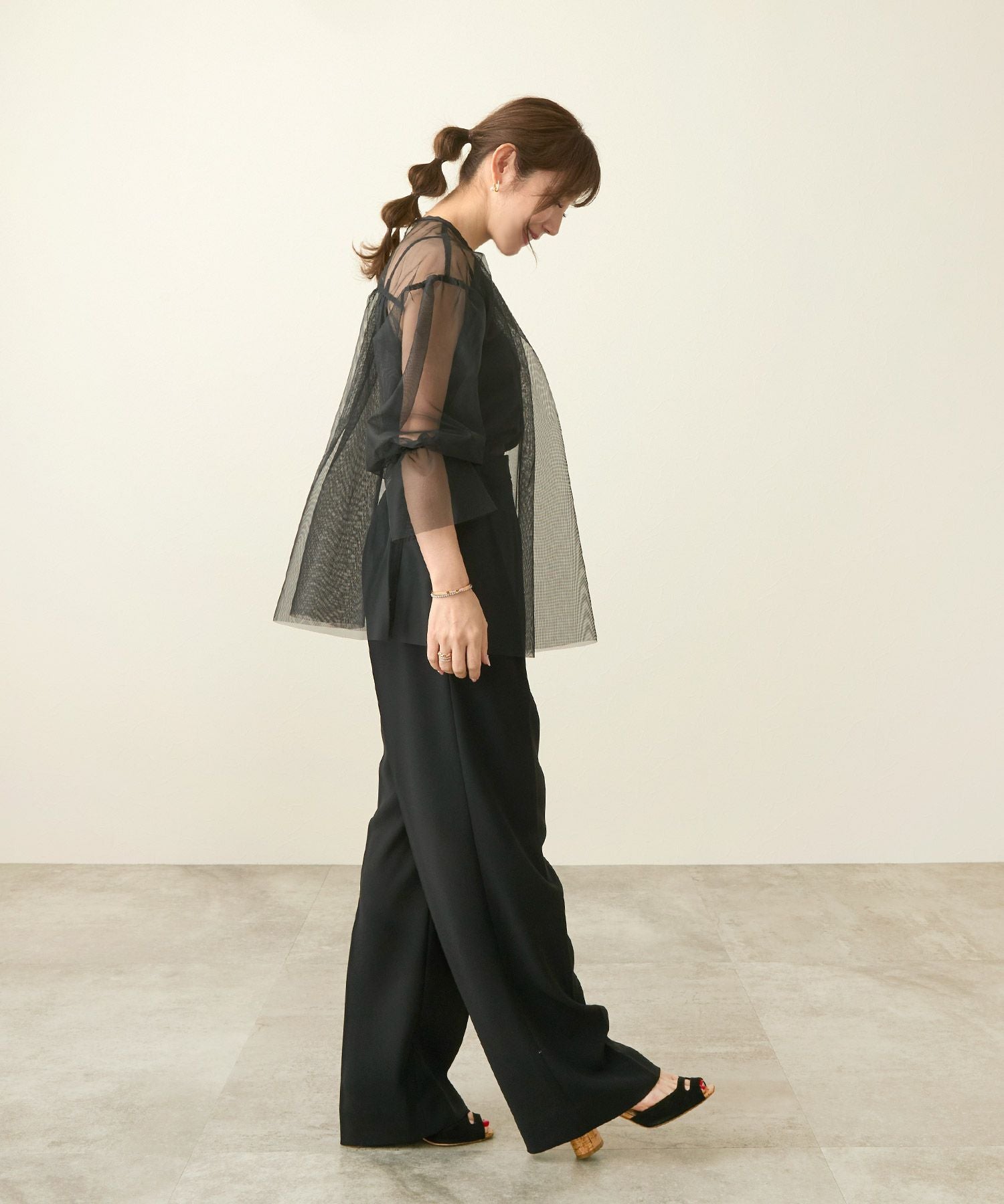 OUTLET-SALE チュール シースルー ブラウス 長袖 Liala×PG 全2色