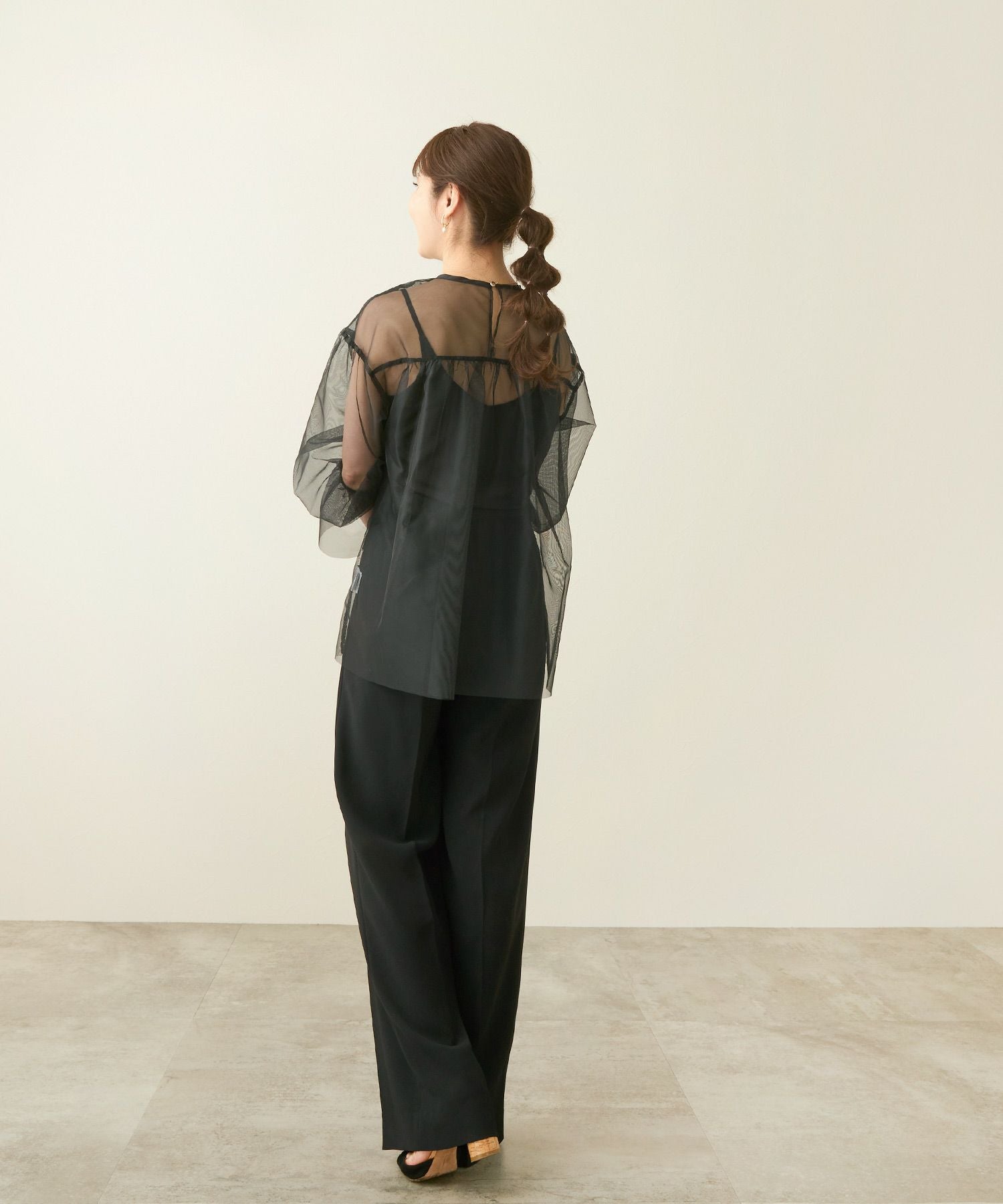 OUTLET-SALE チュール シースルー ブラウス 長袖 Liala×PG 全2色