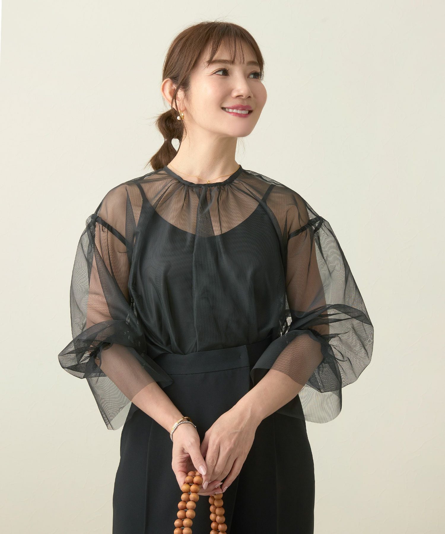 OUTLET-SALE チュール シースルー ブラウス 長袖 Liala×PG 全2色
