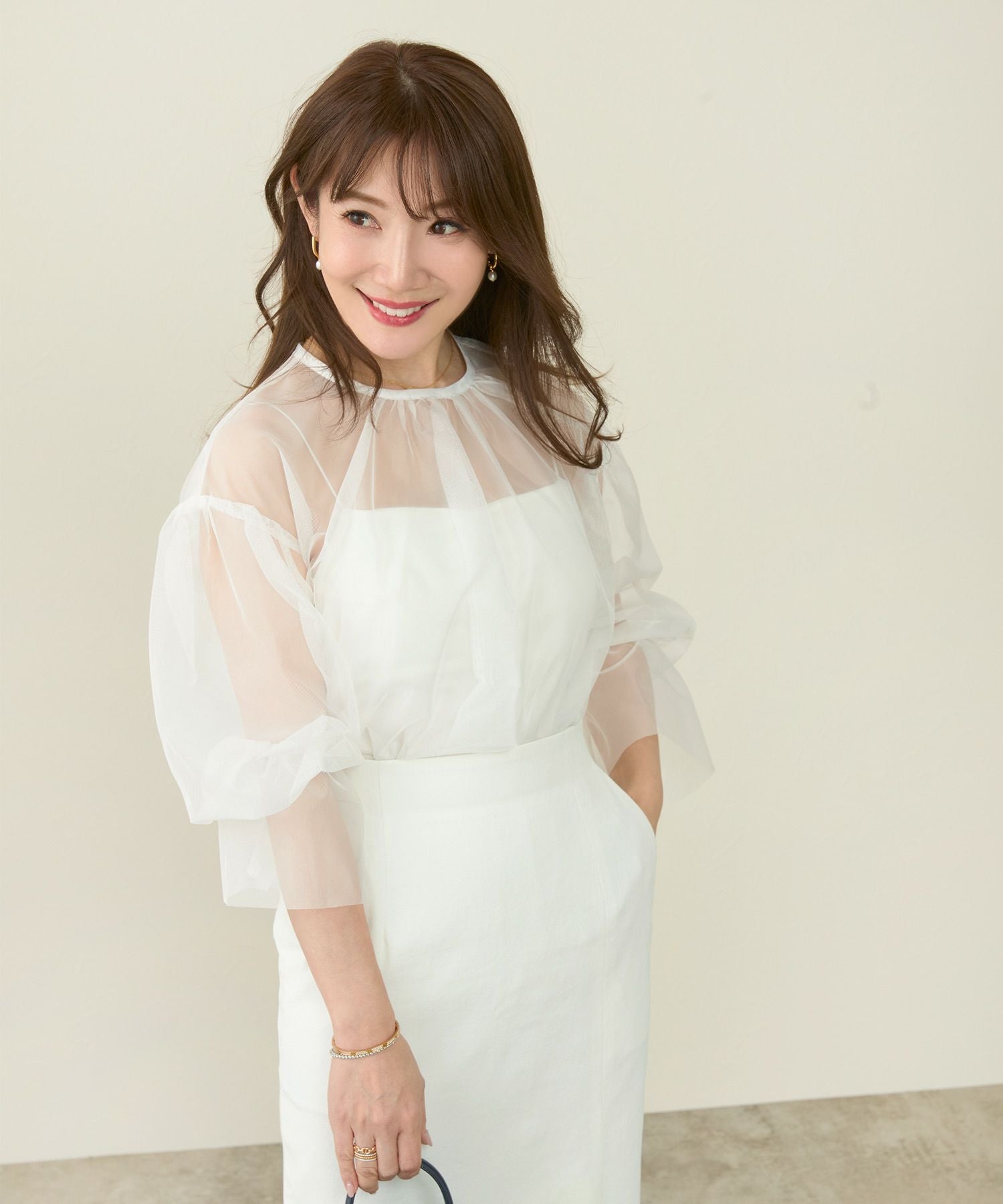 OUTLET-SALE チュール シースルー ブラウス 長袖 Liala×PG 全2色