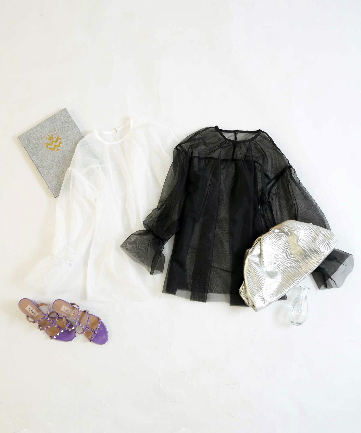 OUTLET-SALE チュール シースルー ブラウス 長袖 Liala×PG 全2色