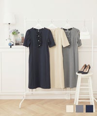 ギャザーフリル&パールリラックスワンピース半袖PrimaScherrer