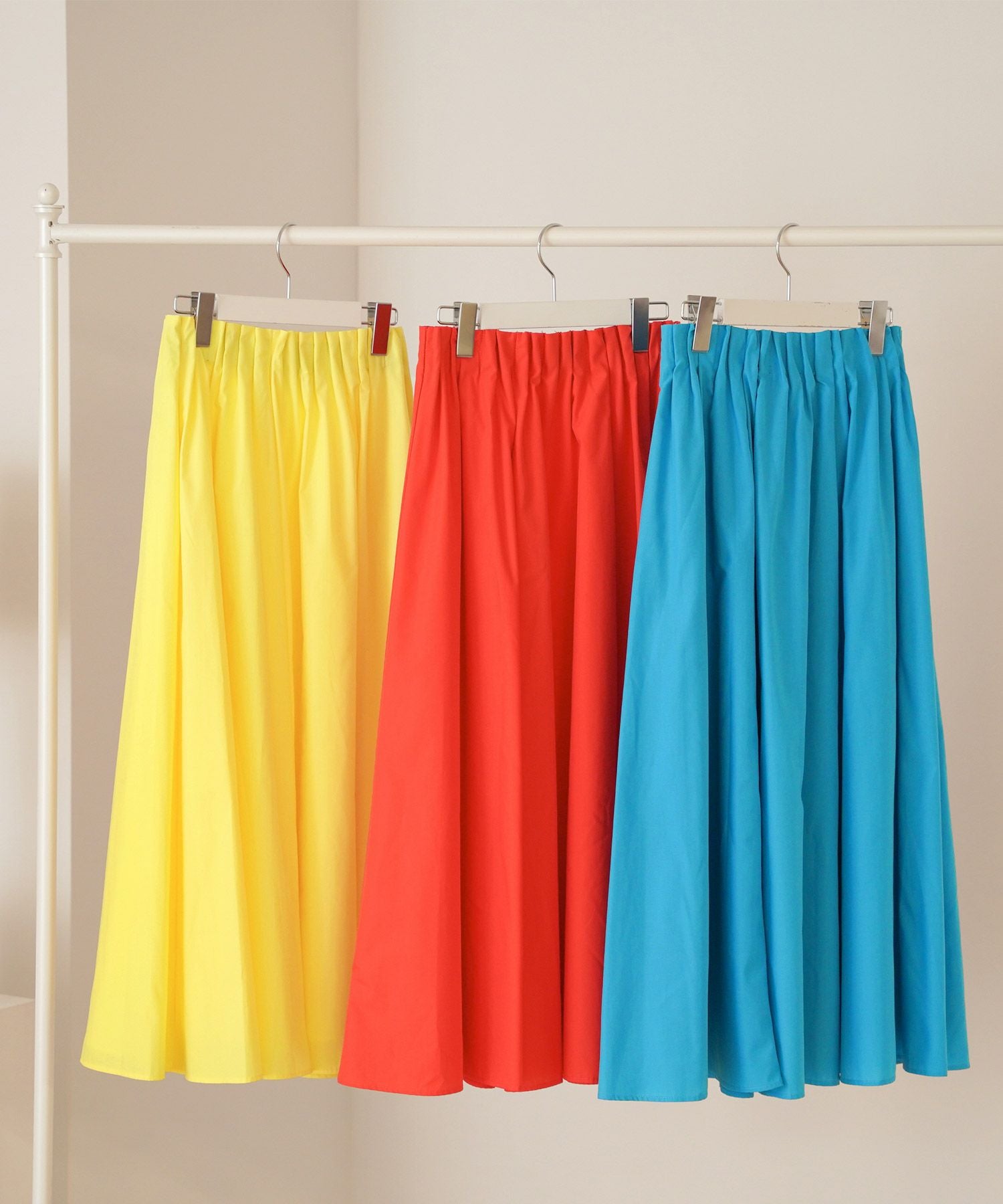 フレア ウエストタック&ゴム仕様 カラー スカート Prima Scherrer 全3