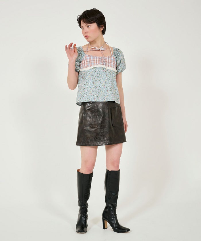 ブラウス/パフスリーブ/花柄/チェック柄