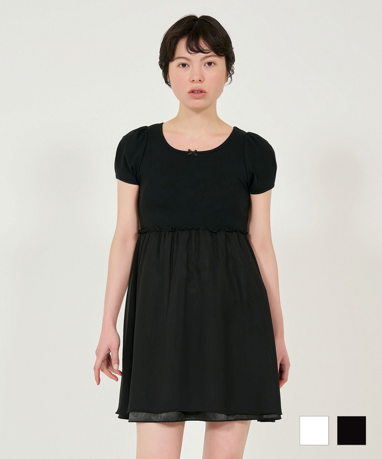 GWSALE パフスリーブ ドッキングミニワンピース TINA：JOJUN 全2色