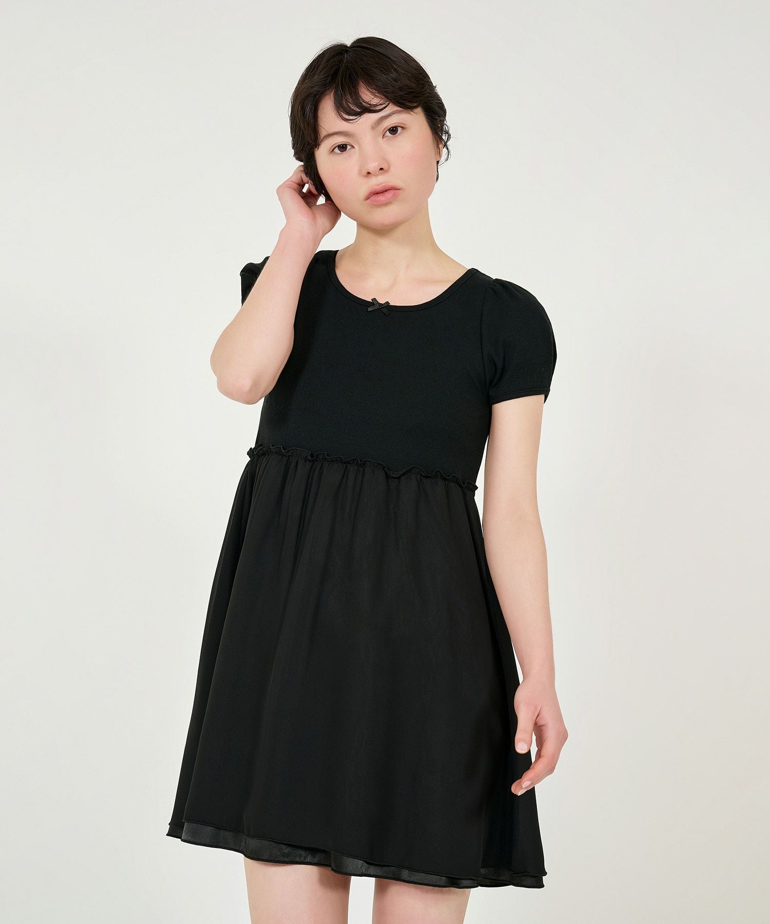 Early-Summer-SALE パフスリーブ ドッキングミニワンピース TINA