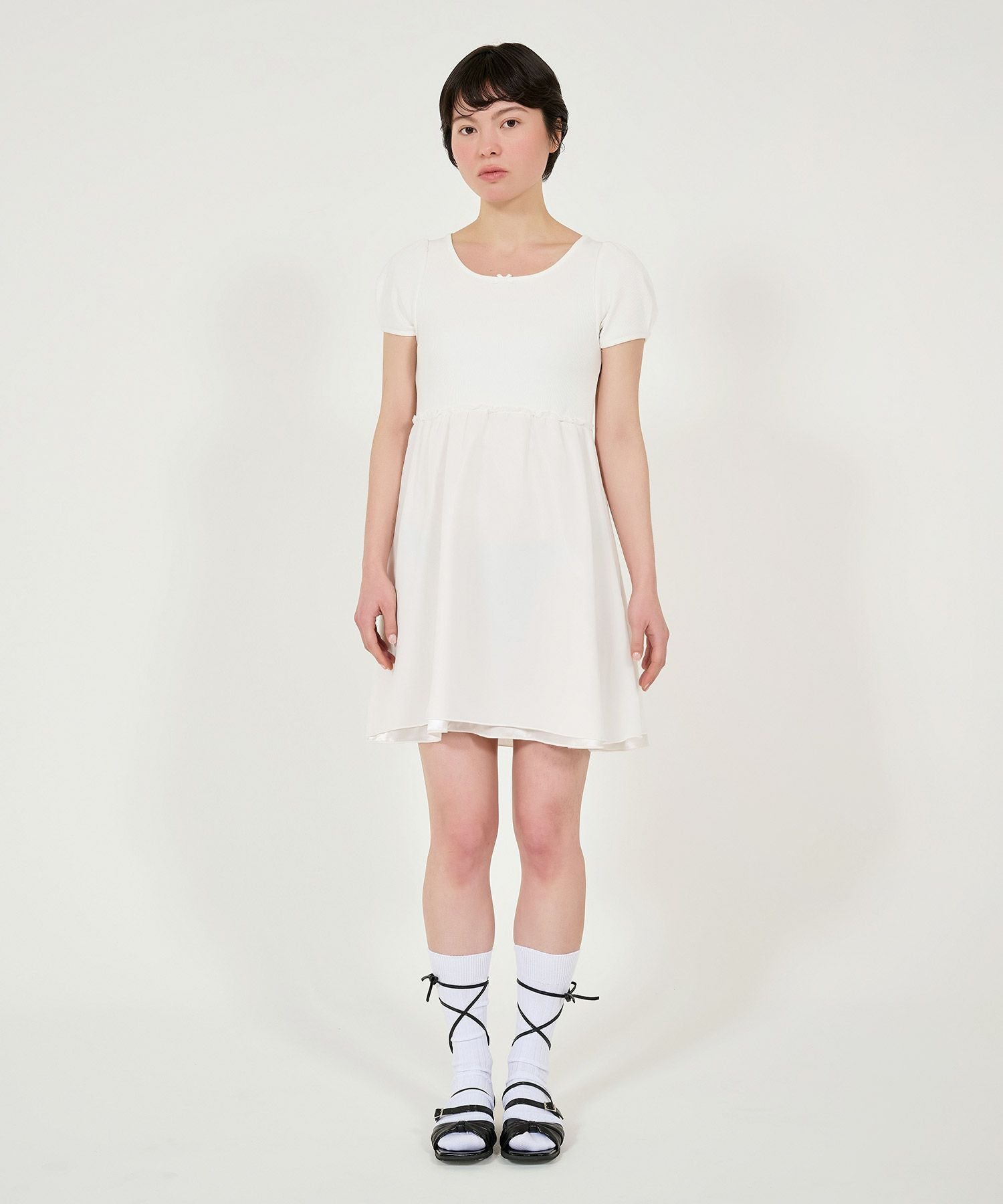 FLYING-SALE パフスリーブ ドッキングミニワンピース TINA：JOJUN 全2