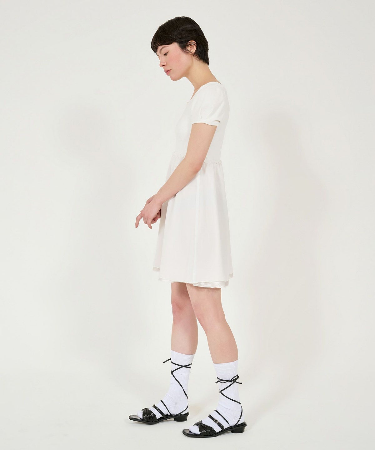 ワンピース/ミニ丈ワンピース/ドッキングワンピース/ホワイト/ブラック