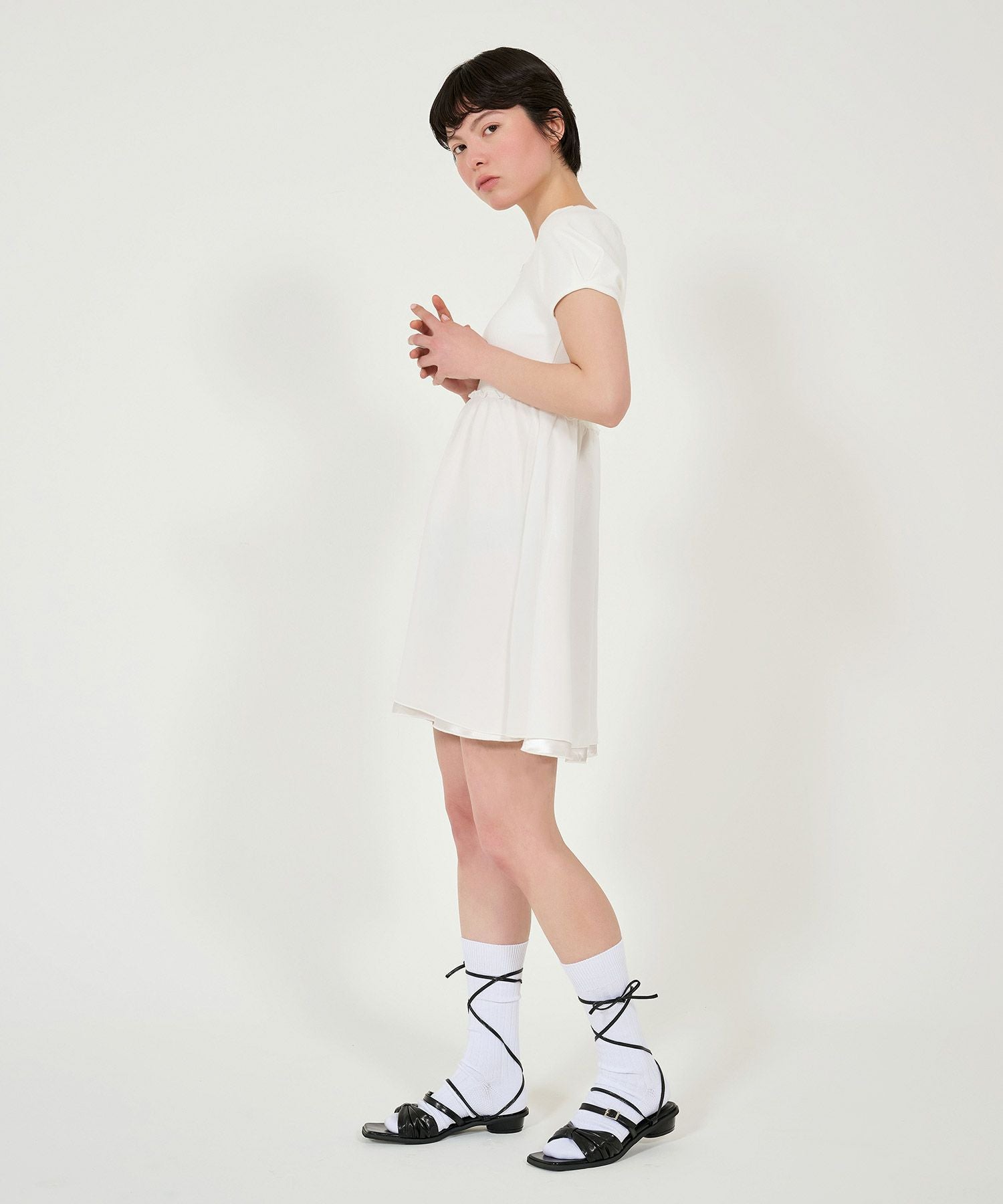 Early-Summer-SALE パフスリーブ ドッキングミニワンピース TINA