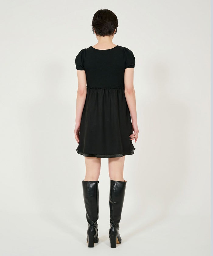 ワンピース/ミニ丈ワンピース/ドッキングワンピース/ホワイト/ブラック