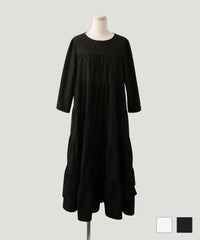 ワンピース バックパール ティアード ワンピース ホワイト ブラック M バックパール ティアード ワンピース HUIT
