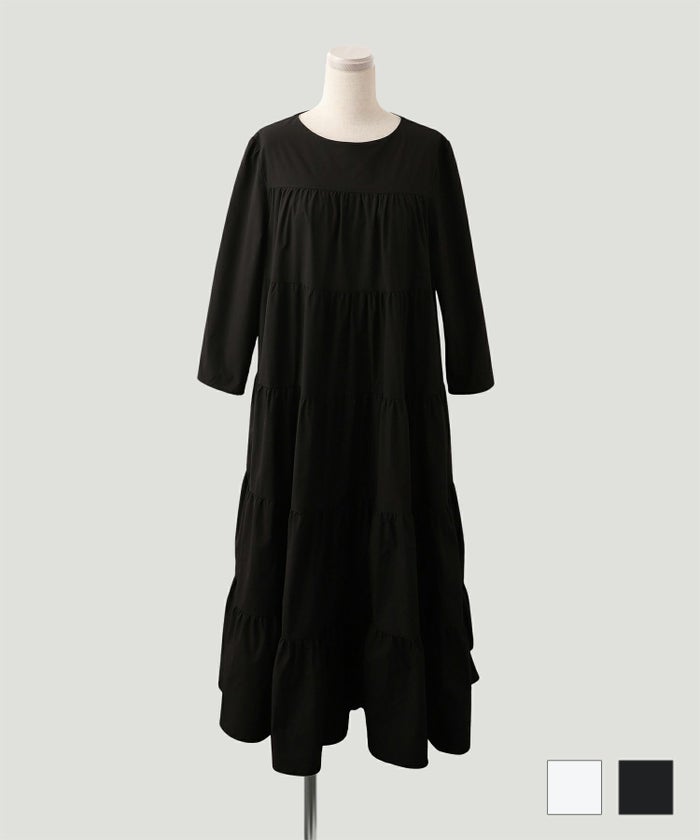ワンピース バックパール ティアード ワンピース ホワイト ブラック M バックパール ティアード ワンピース HUIT