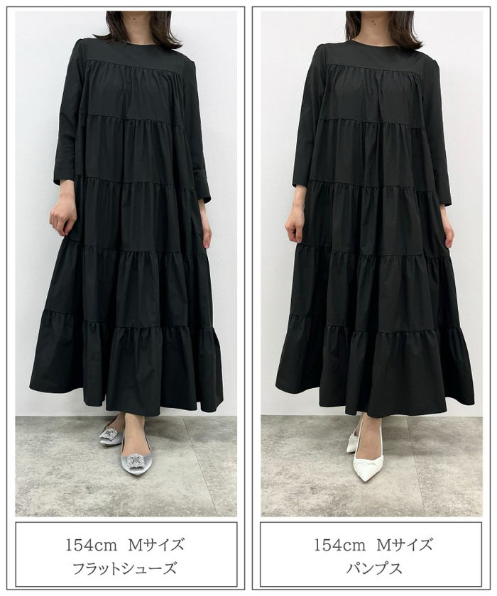 ワンピース/バックパール/ティアード/ワンピース/ホワイト/ブラック/M