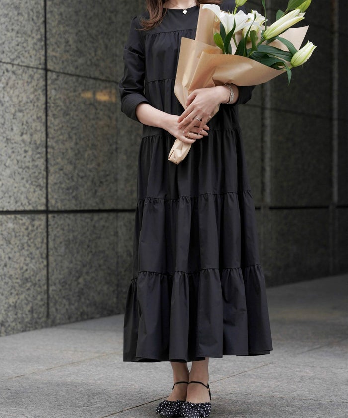 ワンピース/バックパール/ティアード/ワンピース/ホワイト/ブラック/M