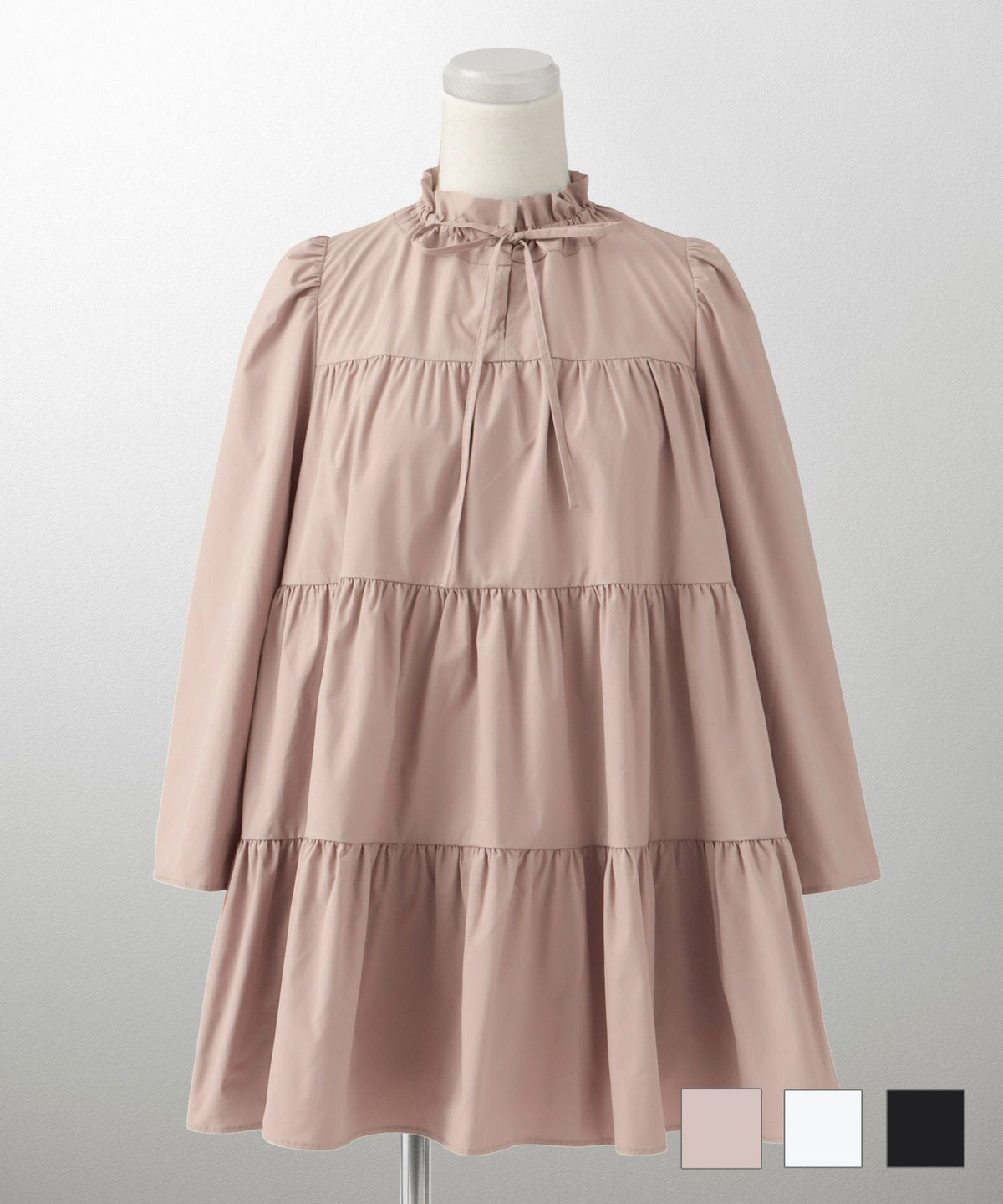 ブラウス レディース おしゃれ かわいい きれいめ 上品 ゆったり 七分袖 白 黒 ジョイントスペース フリル ネック ティアード ブラウス HUIT