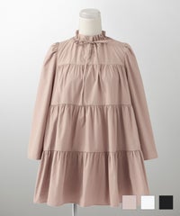 ブラウス レディース おしゃれ かわいい きれいめ 上品 ゆったり 七分袖 白 黒 ジョイントスペース フリル ネック ティアード ブラウス HUIT