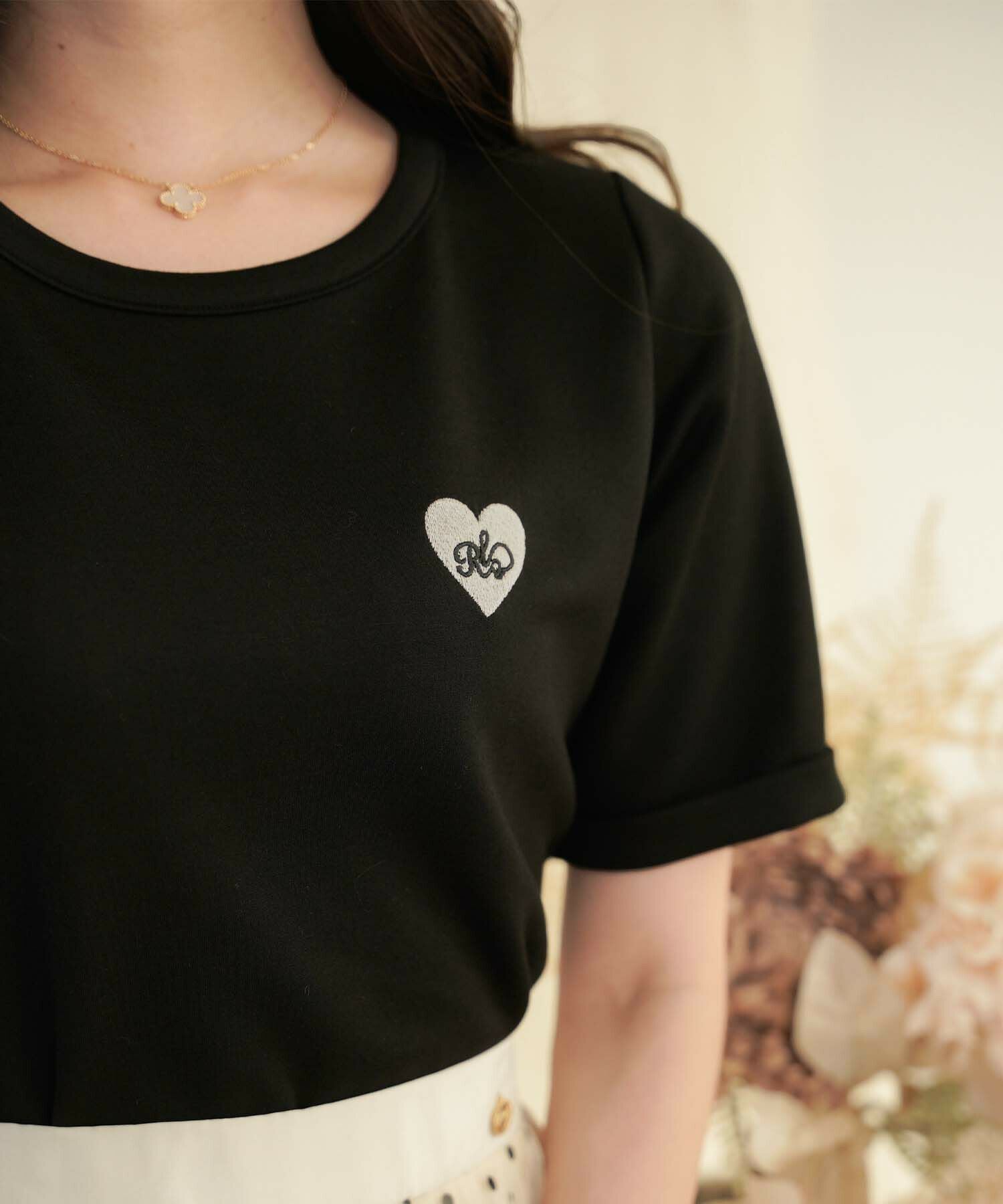 ハート 刺繍 クルーネック Tシャツ le reve vaniller 全4色 ｜lvn521