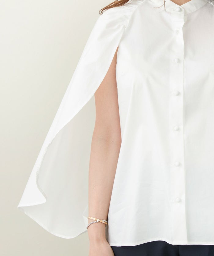 手洗い可ブラウスレディースおしゃれオフィス白黒春秋襟なしエレガント可愛いガールズシャツかわいいジョイントスペース