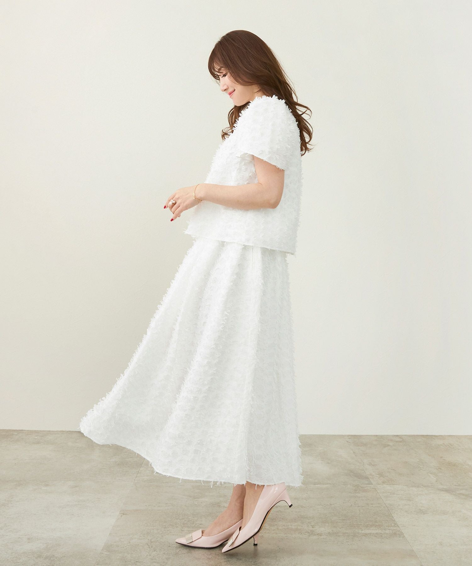 SUMMER-SALE テープヤーン パフスリーブ ショート丈 ブラウス 半袖