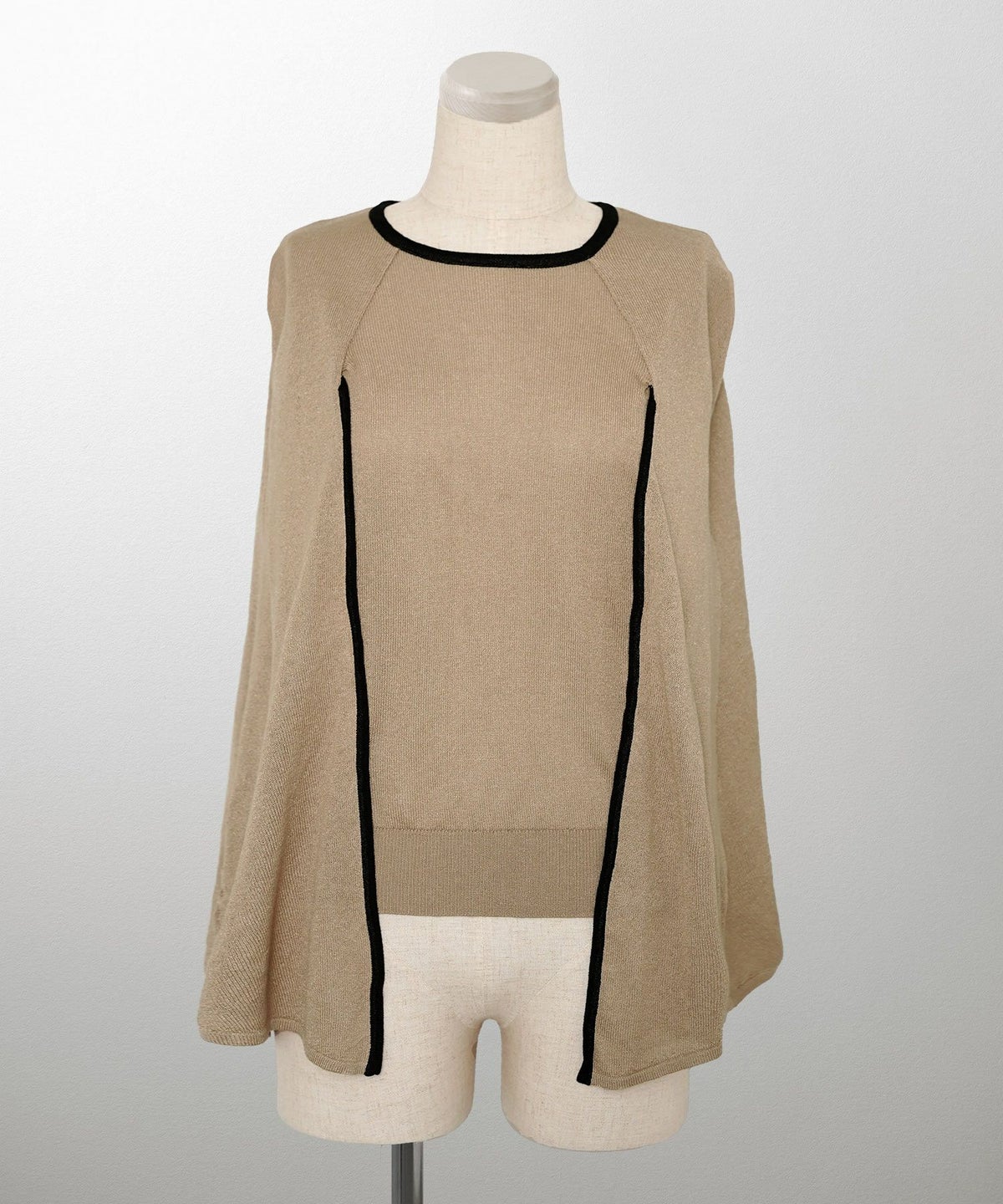 トップス/ラメ/ケープ/ニット/ベージュ×ブラック/ブラック×ホワイト/ネイビー/ピンクベージュ/ベージュ/ピンク/杢グレー/ブラック/M