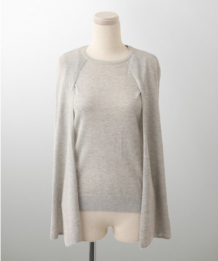トップス/ラメ/ケープ/ニット/ベージュ×ブラック/ブラック×ホワイト/ネイビー/ピンクベージュ/ベージュ/ピンク/杢グレー/ブラック/M