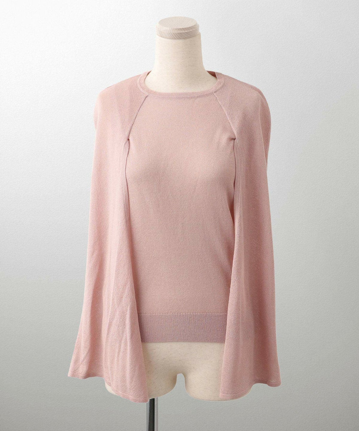 トップス/ラメ/ケープ/ニット/ベージュ×ブラック/ブラック×ホワイト/ネイビー/ピンクベージュ/ベージュ/ピンク/杢グレー/ブラック/M