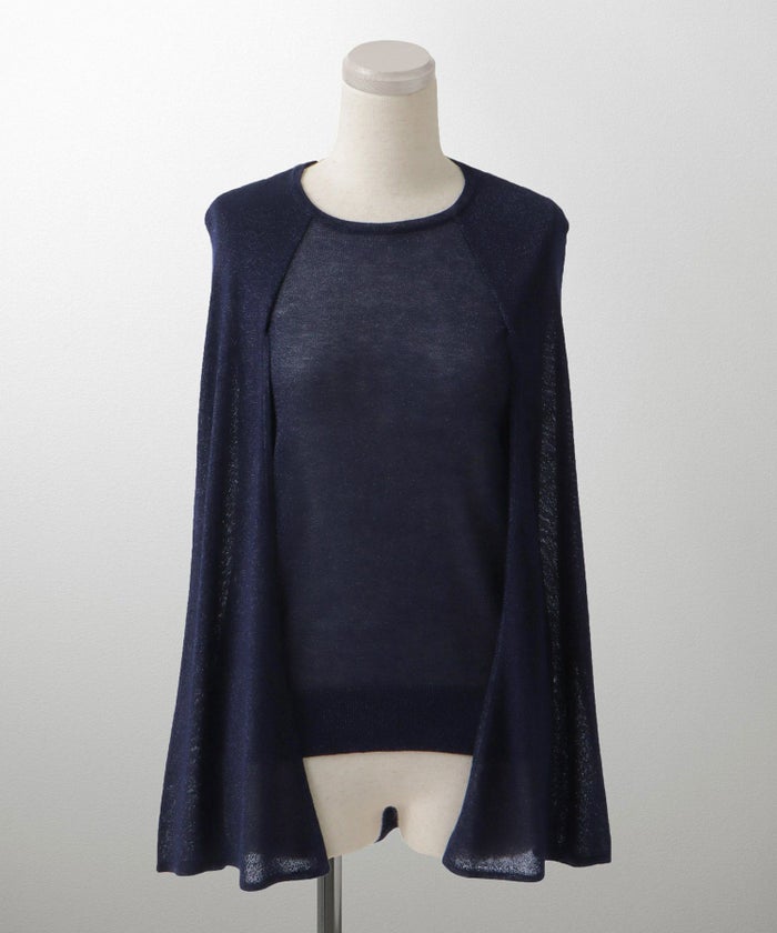 トップス/ラメ/ケープ/ニット/ベージュ×ブラック/ブラック×ホワイト/ネイビー/ピンクベージュ/ベージュ/ピンク/杢グレー/ブラック/M