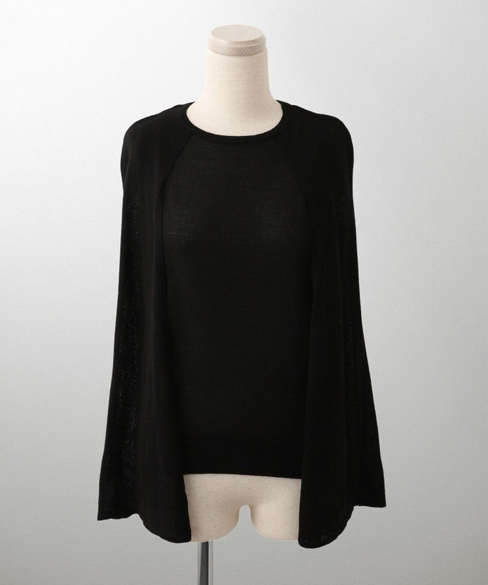 トップス/ラメ/ケープ/ニット/ベージュ×ブラック/ブラック×ホワイト/ネイビー/ピンクベージュ/ベージュ/ピンク/杢グレー/ブラック/M