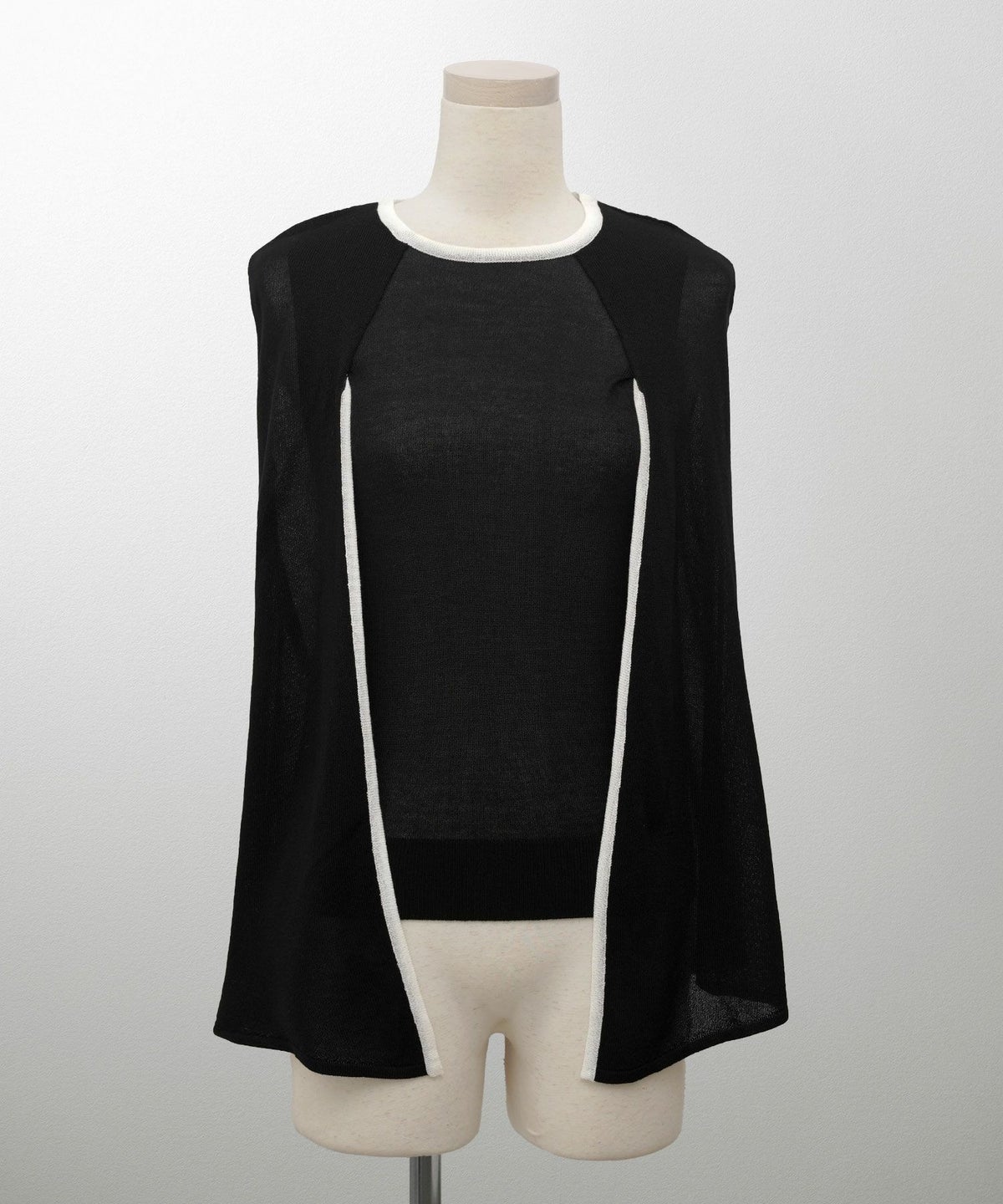 トップス/ラメ/ケープ/ニット/ベージュ×ブラック/ブラック×ホワイト/ネイビー/ピンクベージュ/ベージュ/ピンク/杢グレー/ブラック/M