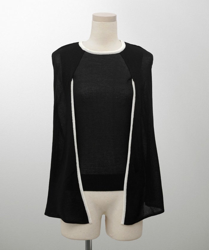 トップス/ラメ/ケープ/ニット/ベージュ×ブラック/ブラック×ホワイト/ネイビー/ピンクベージュ/ベージュ/ピンク/杢グレー/ブラック/M