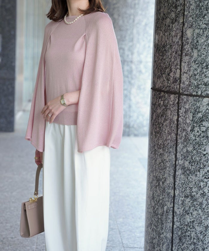 トップス/ラメ/ケープ/ニット/ベージュ×ブラック/ブラック×ホワイト/ネイビー/ピンクベージュ/ベージュ/ピンク/杢グレー/ブラック/M