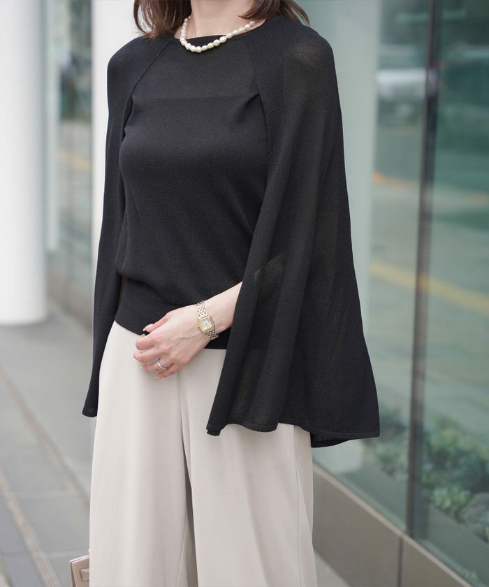 トップス/ラメ/ケープ/ニット/ネイビー/ピンクベージュ/ベージュ/ピンク/杢グレー/ブラック/M