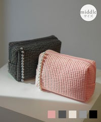 ポーチ パール ヌビ 韓国 ブラック アイボリー グレー ジョイントスペース パール トリム ヌビ ポーチ middle HUIT