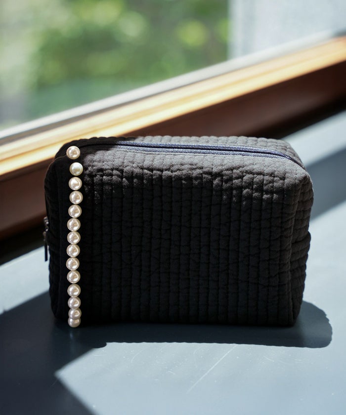 レディース/ポーチ/パール/ヌビ/春/夏/秋/冬/トラベルポーチ/オムツポーチ/ブラック/アイボリー/グレー