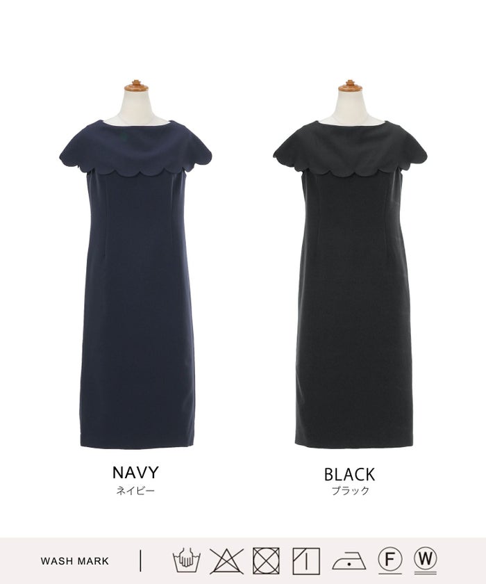 手洗い可/ ワンピース 春 夏 レディース おしゃれ かわいい 黒 スカラップ 人気 服 ネック デザイン ジョイントスペース