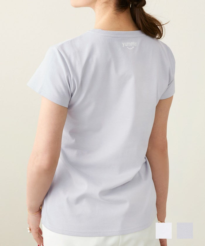 手洗い可 汗染み軽減 接触冷感 吸水速乾 UVカット 日本製 Tシャツ オリジナル レディース ブランド プリント かわいい おすすめ 半袖 春 夏 きれいめ 上品 通販 ジョイントスペース 汗染み軽減・接触冷感・UVカット yummy プリント Tシャツ Liala×PG