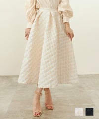 手洗い可 スカート ロング 2024 素材 生地 おすすめ エレガント かわいい おしゃれ 女の子 ジャガード フレア 長い 春 ジョイントスペース トランプ柄 タック フレア スカート Liala×PG